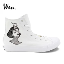 Вэнь дизайн яблоко Белоснежка алмаз роза тату женская повседневная обувь белые высокие женские парусиновые кроссовки черные плимсоллы