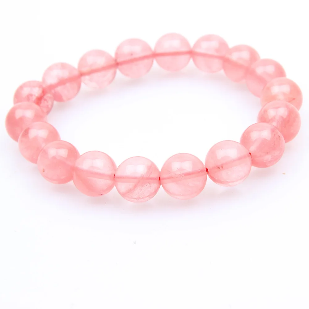 

6mm 8mm 10mm 12mm Light Red Pink Crystal Quartzs Stone Round Jewelry Natural Stone Men and Women Strawberry Color Bracelet