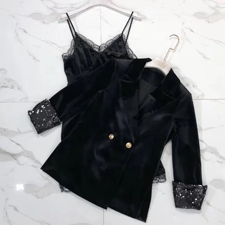 

Women 2019 fashion lace dress velvet suits dress+jacket suit ar190113