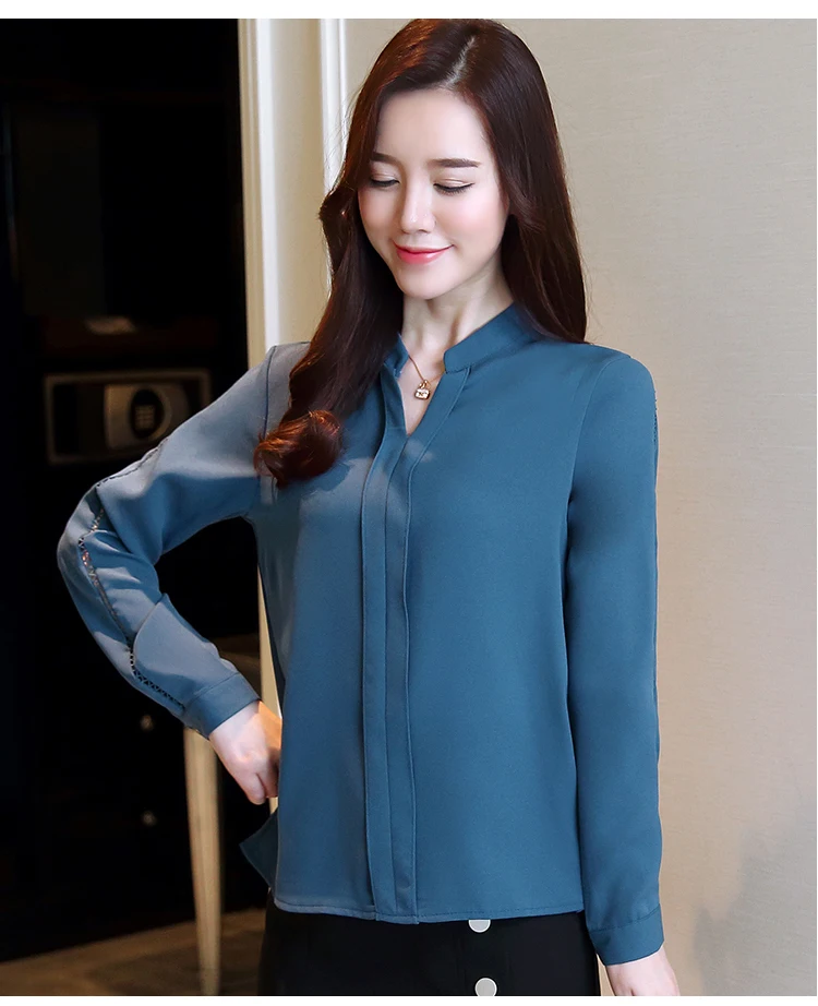 Fashion woman blouses chiffon blouse shirt long sleeve solid blue OL blouse women tops blusa feminina shirt women 0913 40