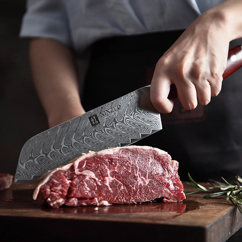 XINZUO 6 шт. набор кухонных ножей Дамасская сталь набор ножей Кливер для очистки мяса утилита Santoku для нарезки хлеба шеф-повара инструменты для приготовления пищи