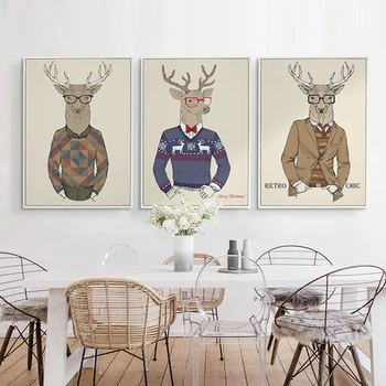 

Deer Head Wearing Glasses Smoking Canvas Mural Painting Nordic Animal Wall Paper Best Art Poster Ornament for TV Sofa Background