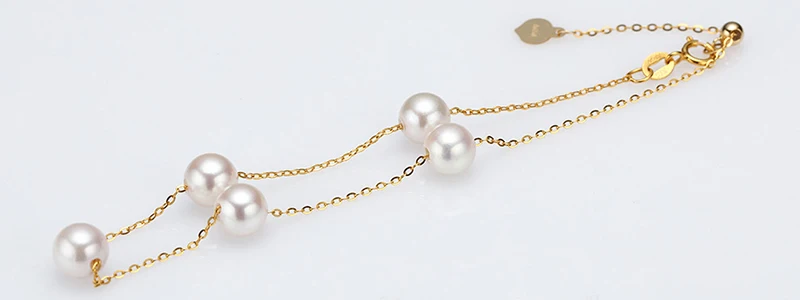 Sinya Au750 gold Bracelet Anklet with natural pearls for women girls Mom 20cm with move gold beads can adjust length (11)