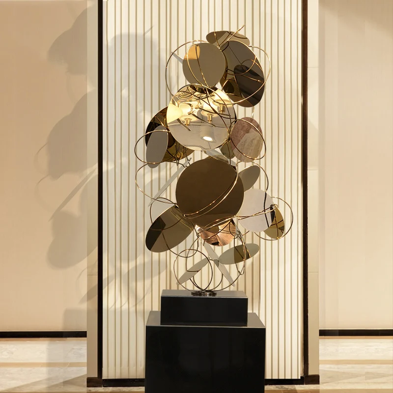 

93cm Luxurious Stacked Dimensional Stainless Steel Metal Disc Modern Statue Home Decor Crafts Room Hotel Office Decor Objects
