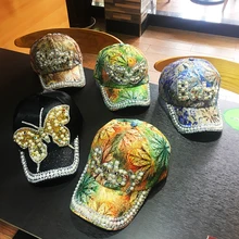 Весна-лето женские Стразы Жемчуг кепки с козырьком буквы маска берет с бабочкой модные Универсальные козырек кепки регулируемые 55-59 см