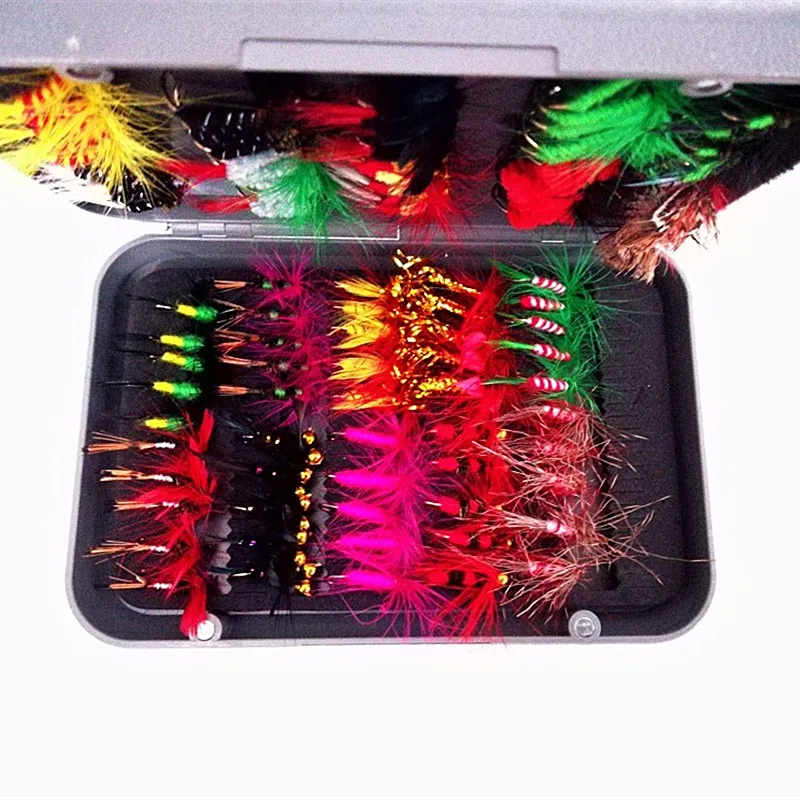 KKWEZVA 100pcs Insects Fishing fly Lure different Style Salmon Flies Trout Single Dry Fly Fishing Lures Fishing Tackle with box