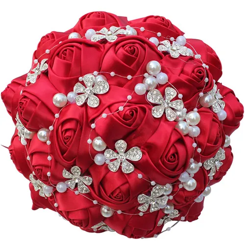 18cm winered WifeLai-искусственный цветок из шелка черного цвета и слоновой кости, свадебные букеты с кристаллами и жемчугом для невесты, свадебные букеты, цвет на выбор, W224 - Цвет: 18cm winered