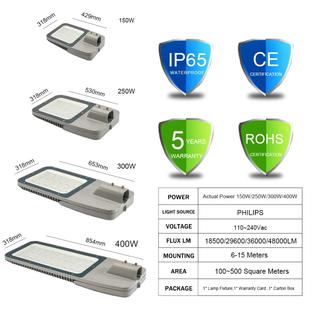 150 Вт 250 300 400 Светодиодный уличный фонарь для парковки Shoebox Pole IP67 садовый