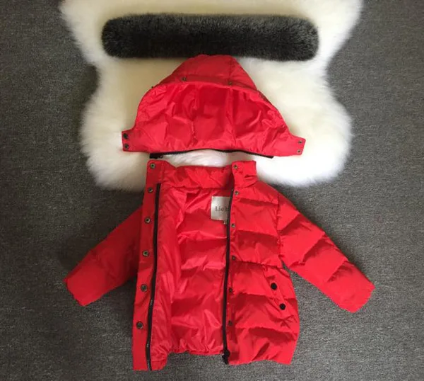 Children winter clothes coats girl white duck down down jacket natural fur collar cap removable
