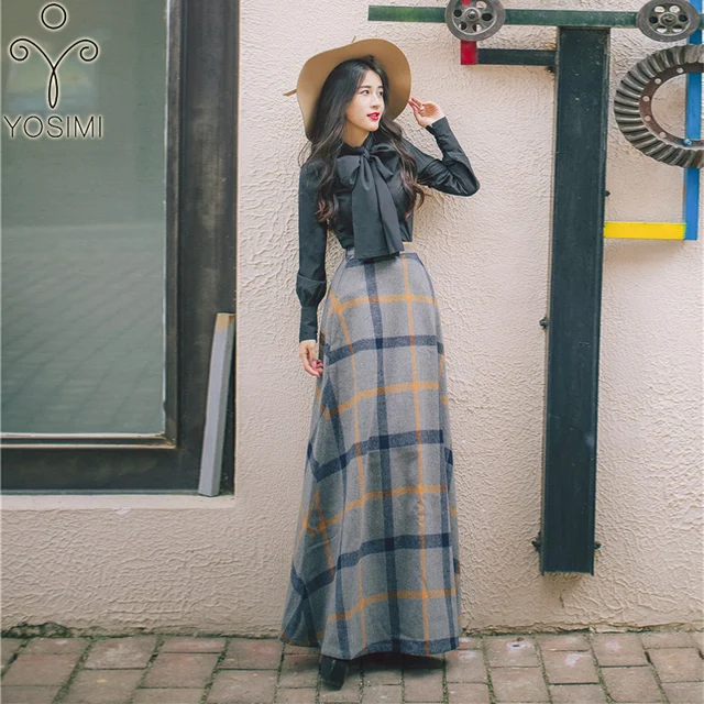 Best Offers YOSIMI 2017 Autumn Winter Elegant Bow Blouse+Woolen Half Long Skirt Two-piece Suit Ankle-Length Women Dress High Quality Gray Best Offers YOSIMI 2017 Autumn Winter Elegant Bow Blouse+Woolen Half Long Skirt Two-piece Suit Ankle-Length Women Dress High Quality Gray