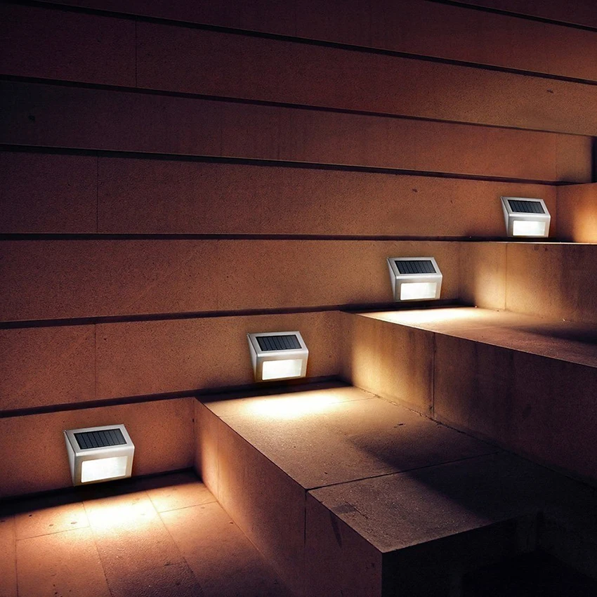 Solares ao ar Livre à Prova Caminho do Jardim Lâmpada de Parede Luz da Escada Lote Inoxidável Led Luzes Dwaterproof Água Escadas Lâmpada 2 Solar 6 Pçs – Aço