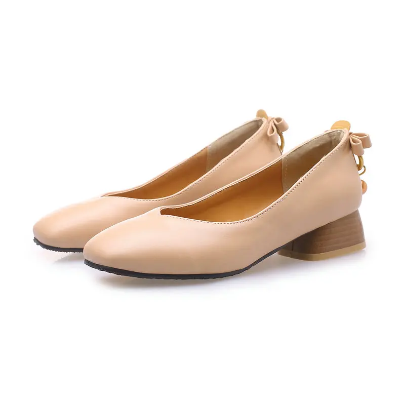 

B2-4 Size 33-46 Woman Square Toes Thick Heels Shoes Female Comfort PU Leather Shoes Ladies Plus Size Shoes Women Slip-on Shoe