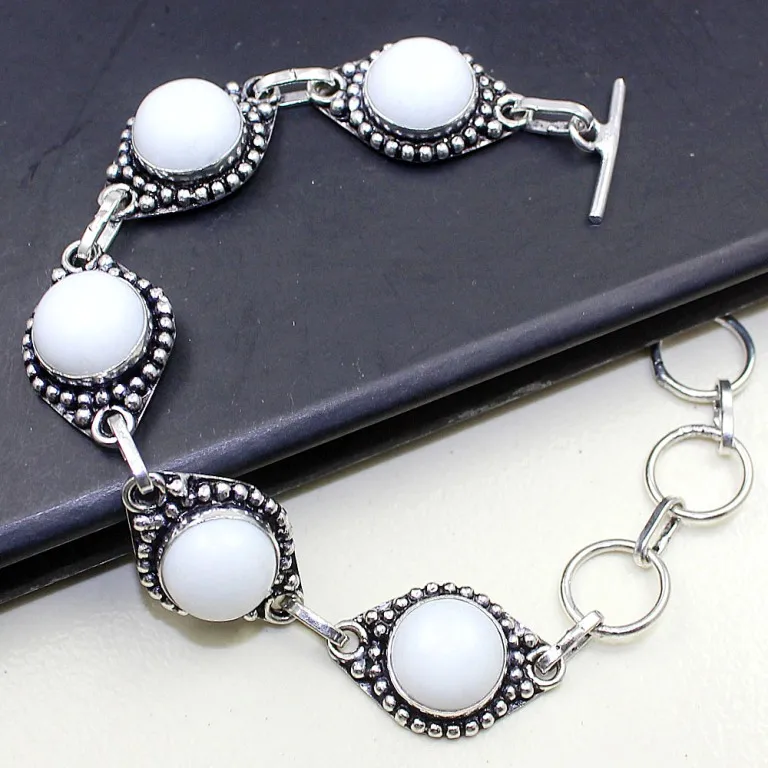 

White Opal Bracelet Silver Overlay over Copper ,21cm, B0992