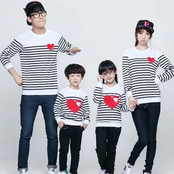 family matching clothes Spring Autumn family clothing sets long sleeve love Stripe father daughter baby girl boy clothes