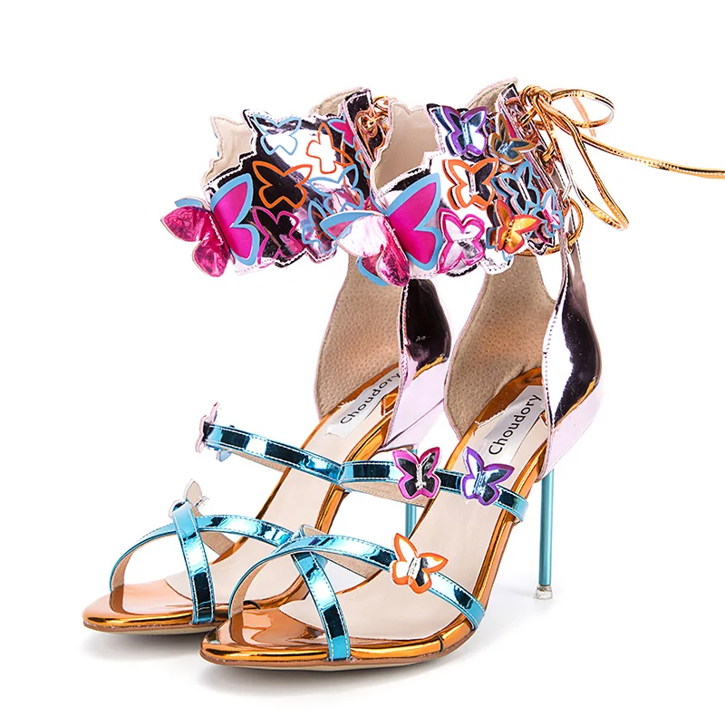 

New 2017 Women Summer Gladiator Sandals Butterfly Decor High Heels Big Ankle Buckle Sweet Sandals Wedding Shoes Woman Valentine