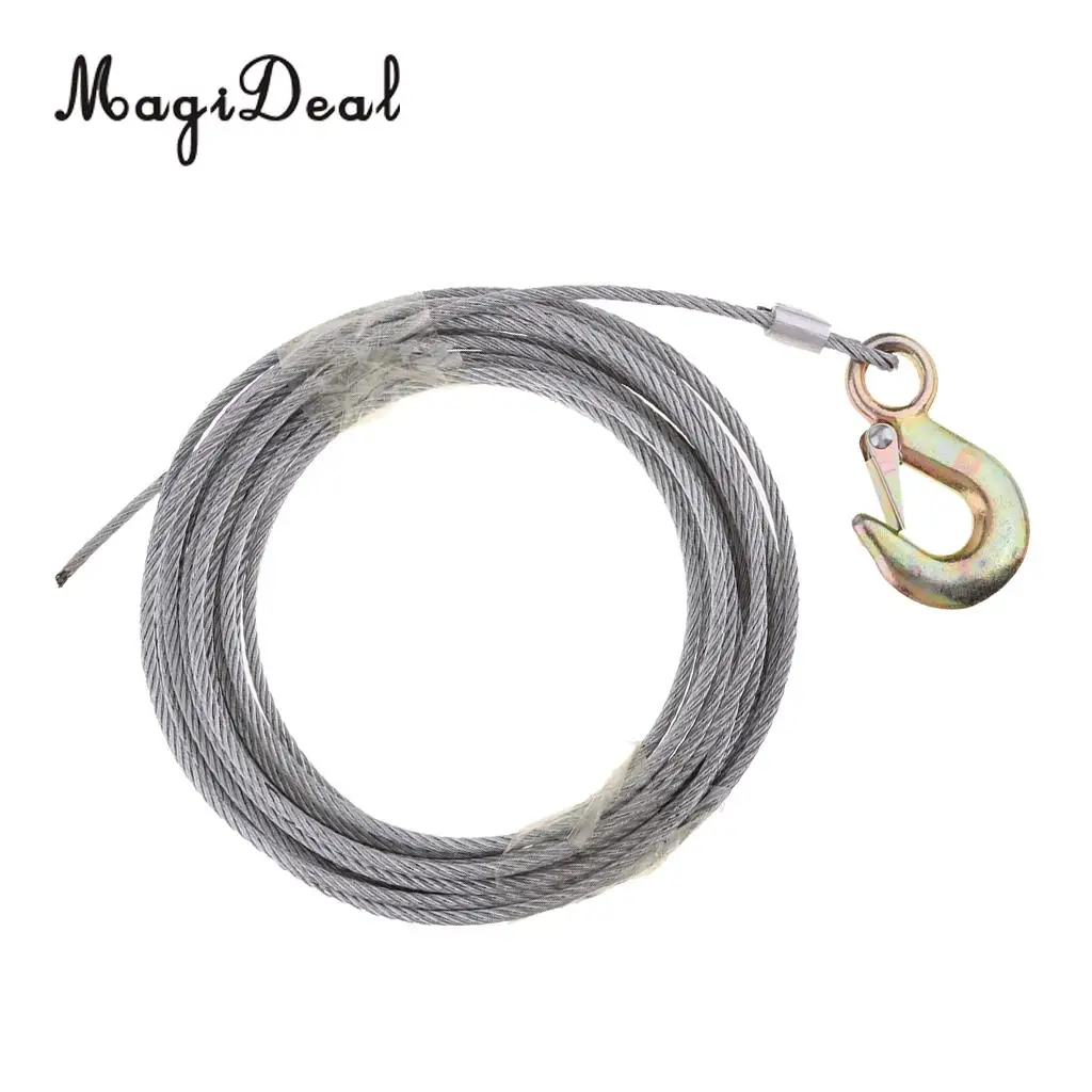 MagiDeal Durable Marine Boat Trailer Wire Rope Winch Cable Galvanized with Heavy Duty Hook 5mm x 10m Canoe Kayak Boat ATV Jet