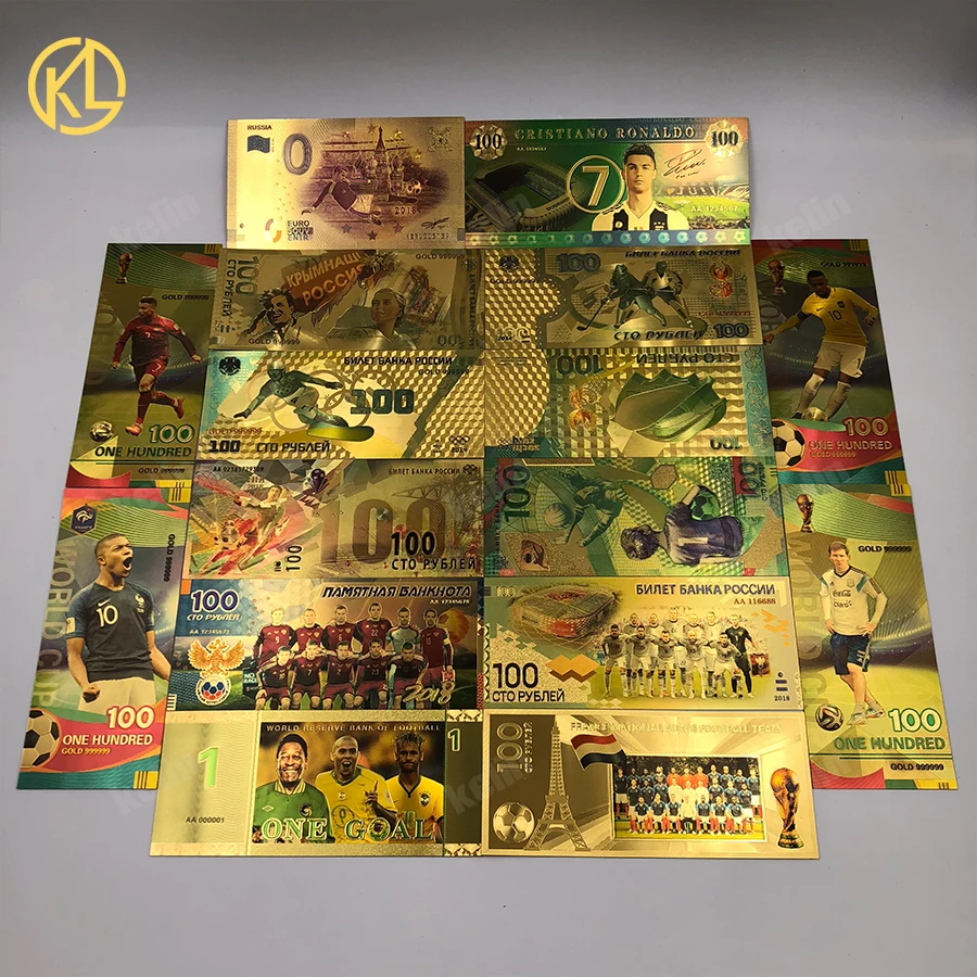 

Hot Sales 2018 Colorful Russian Banknote 100 Rubles Banknote mixed set in 24k Gold Paper Money For Collection