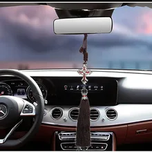 Металла и С кристалалми и стразами крест Иисуса христианский автомобиля зеркало заднего вида автомобиля кулон висит автомобиль Аксессуары Укладка Авто украшения