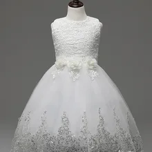 Детские белые вечерние платья для девочек, торжественное платье, платье с блестками и объемным цветком, свадебные платья для девочек 2, 3, 4, 5, 6, 7, 8, 9, 10 лет