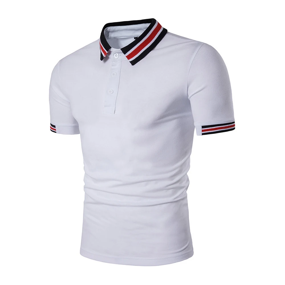 

New Summer Men Polo Shirt Solid Casual Short Sleeve Men's Cotton Polos Stand Collar Striped Male Poloshirt Fashion Tee