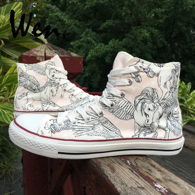 Wen Design Hand Painted Shoes White Unicorn Pegasus Wings