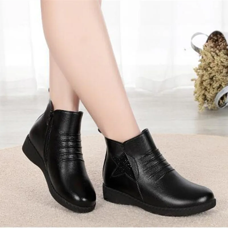 Plush Cloth Vaca Una Mujer Lana Moda Inside 2018 Botas Nuevas Antideslizante Inside Cotton Suave Piel Invierno wool Inside short Fondo Cuero De Negro Cuñas Zapatos c81UPq