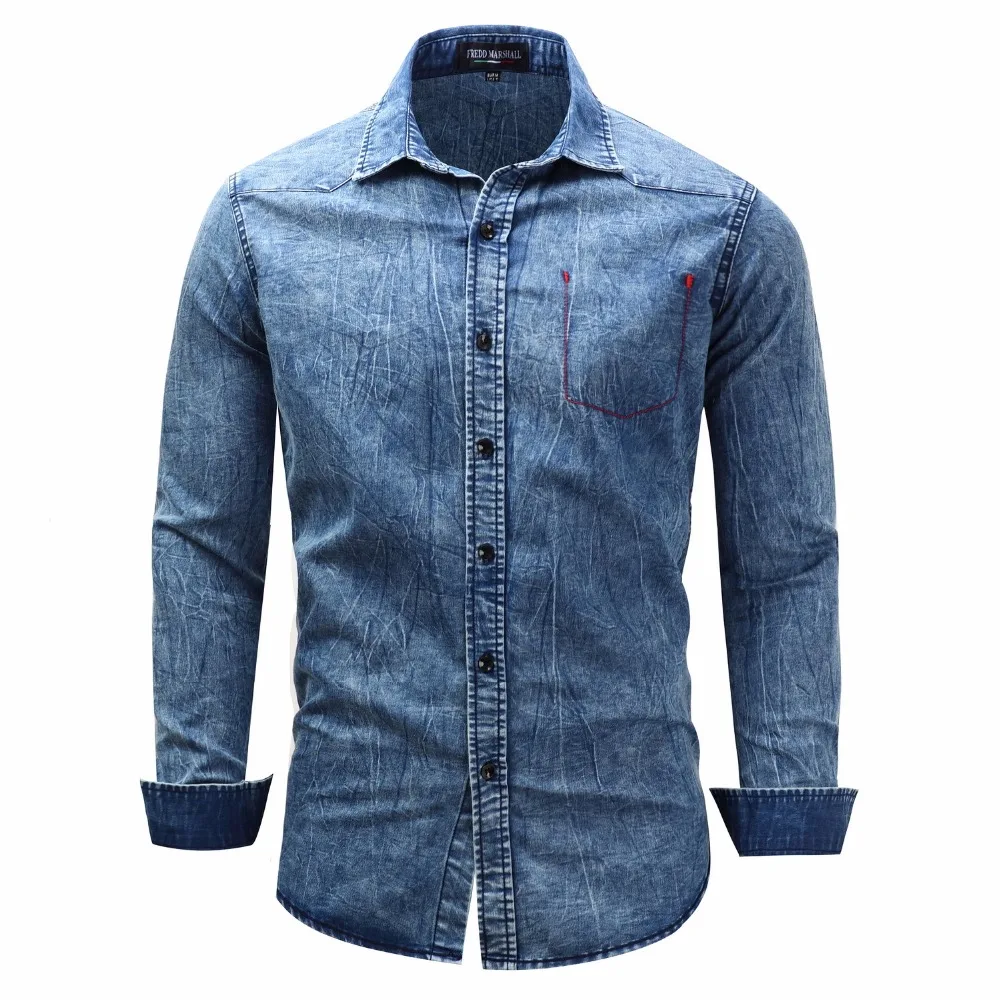 New Fashion Men's Casual Shirt Slim Casual Solid Color Long Sleeve Men ...