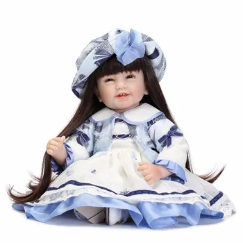 

55cm/22inch handmade Reborn Silicone longhair smiling Soft Vinyl Silicone Reborn Doll baby reborn menina silicone realista