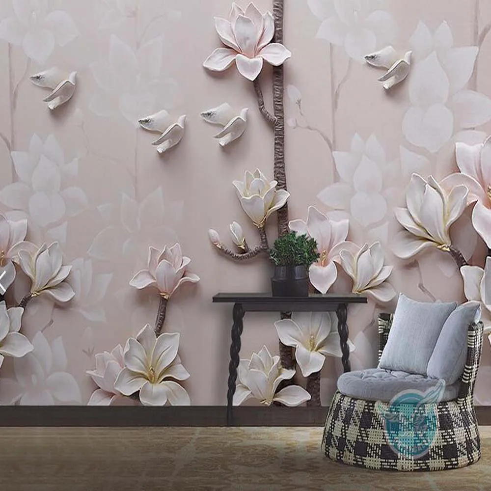 

Embossed Yulan Magnolia flower Photo Mural Wallpapers Living Room Walls Art Decor papel de parede Textured 3D Wallpaper