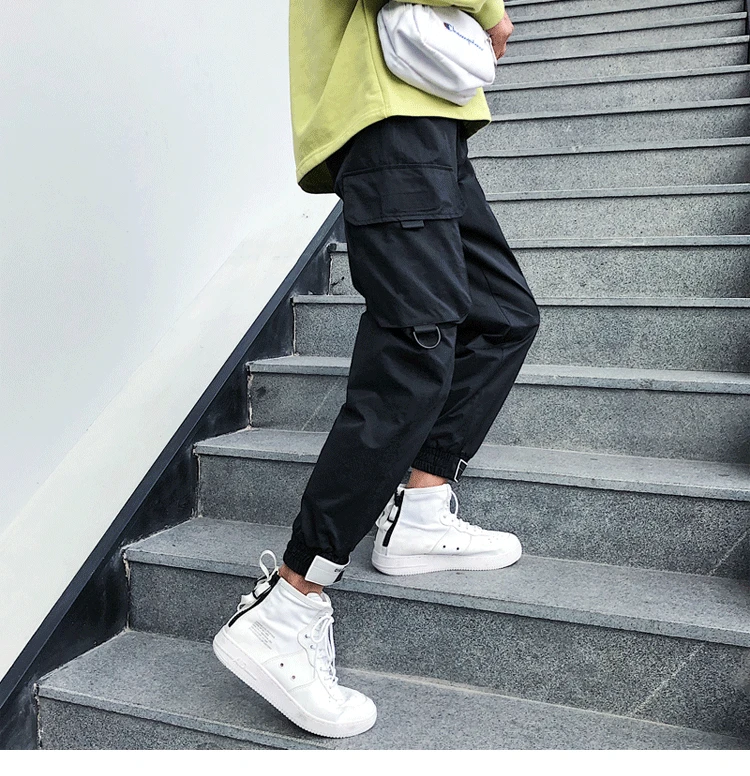 2019 Мужские штаны-шаровары с карманами и эластичной резинкой на талии, повседневные брюки в стиле уличного панк, хип-хоп, мужские армейские