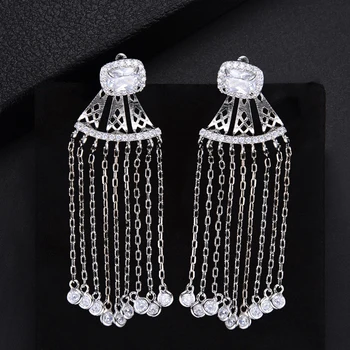 

SISCATHY Luxury Long bohemian Tassels Drop Earrings Full Mirco Paved Microl Zirconia Naija Wedding Earring 2019 Fashion Jewelry