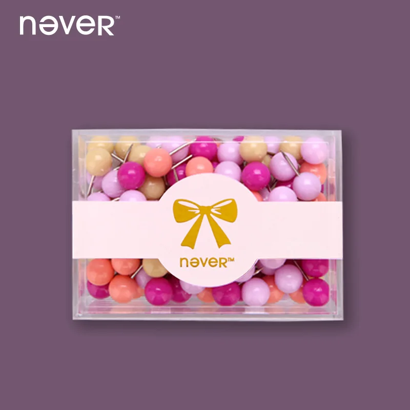

JIANWU/ Pink purple series Cute and simple Thumbtack colour pellet pin Office lady style Office stationery set