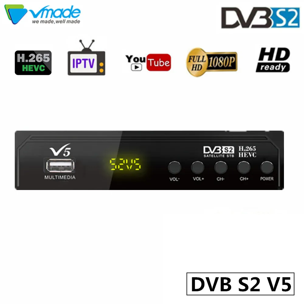 

Vmade DVB S2 HD Digital satellite receiver H.265/HEVC MPEG-2/4 DVB S2 V5 TV Tuner support IPTV youtube Dobly tv box media player