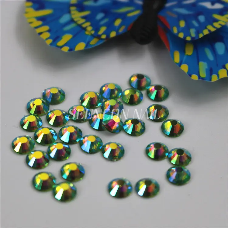 New 1440pcs/lot hot Light Green AB flatback non-hotfix glue-on loose glitter rhinestone for nail art decoration nail crystals 6