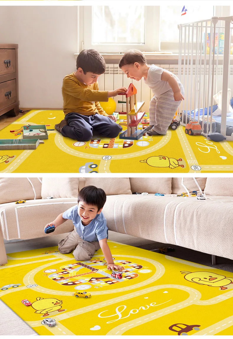 Желтый игровой коврик для детей с мультяшным принтом, детский коврик для приключений, утолщенный детский летающий шахматный ковер, детское одеяло для ползания