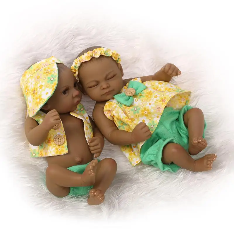 Силикона Reborn Baby Мини Этническая Куклы Реалистичные Черный кожи для новорожденных мальчиков и девочек младенцев куклы играть дома перед