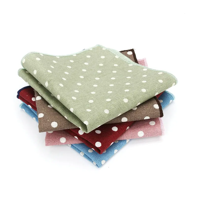 

25*25CM Brand New Men's Linen Cotton Pocket Square Polka Dot Handkerchief Chest Towel Prom Wedding Party Suit Hankies Gift