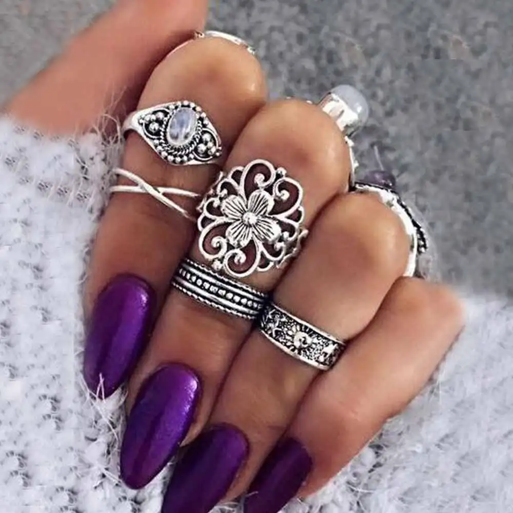 

5 Pcs/Set Retro Carved Ring Bohemian Midi Ring Set Vintage Steampunk Anillos Knuckle Rings For Women Boho Jewelry