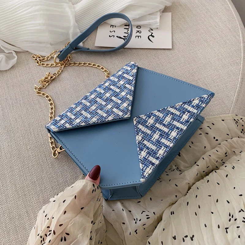 

Patchwork Designer Small Square Handbag Straw Weave Contrast Color Messenger Bag Fashion Women Chain Crossbody Shoulder Bag Sac