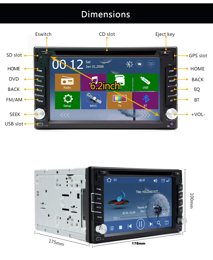 Top 6.2" 2 Din  universal Car dvd Player gps navigaton for Nissan/Hyundai Elantra/Sonata/Santa Fe/Verna/Tucson/Accent/I20 19