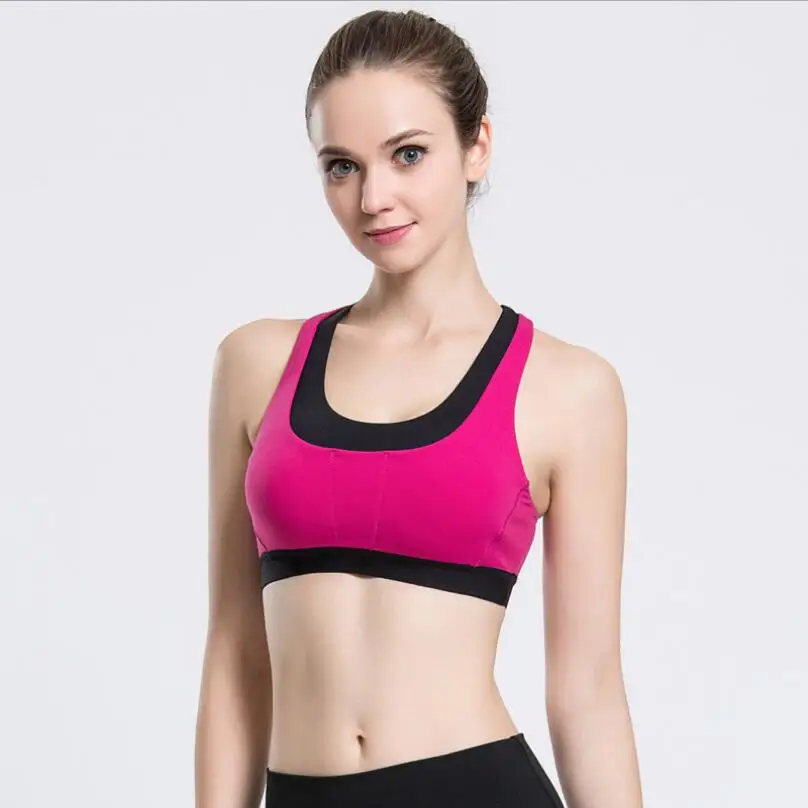 

2016 Women Sports Bra Tops for Fitness Running Gym Patchwork Cross Straps Push Up Padded Stretch Underwear Yoga Bra