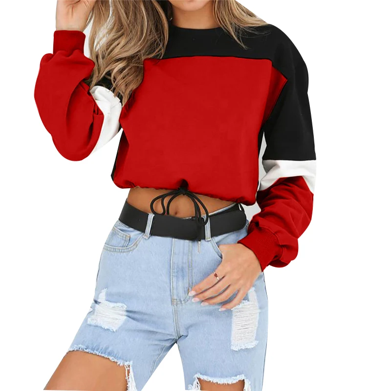 Autumn New Spell Color Stitching Harajuku Women Hoodies
