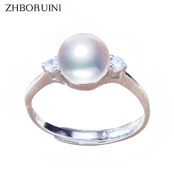 

ZHBORUINI Pearl Ring Natural Freshwater Pearl Jewelry 925 Sterling Silver Rings For Women Zircon Wedding Big Ring Wholesale Gift
