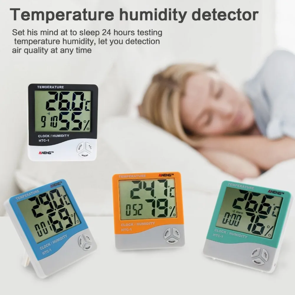 

HTC-1 Indoor LCD Electronic Digital Temperature Humidity Meter Digital Thermometer Hygrometer Alarm Clock Weather Station