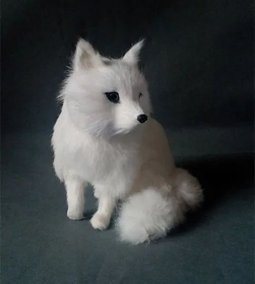 simulation white fox 19x16cm hard model,polyethylene&fur fox,prop