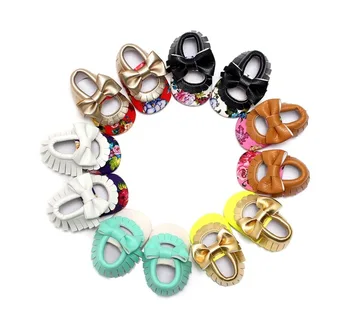 

30 pairs/lot Newborn floral print style Pu leather Baby shoes