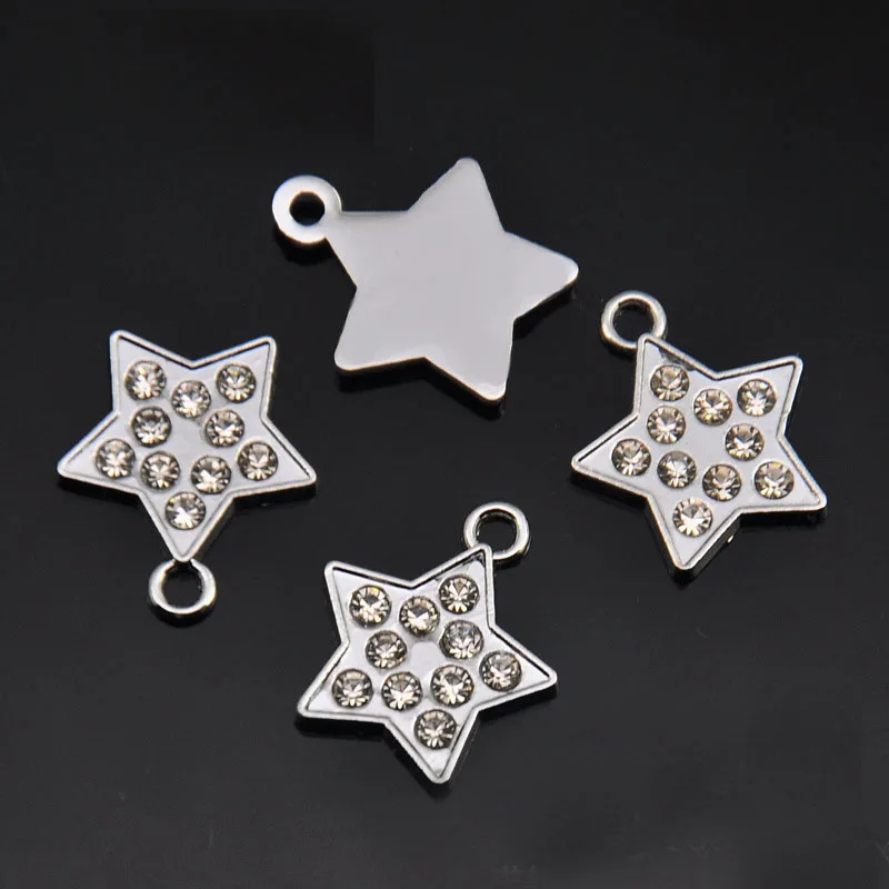 Free Shipping!30PCS Full Rhinestone Star Hang Pendants DIY Necklace
