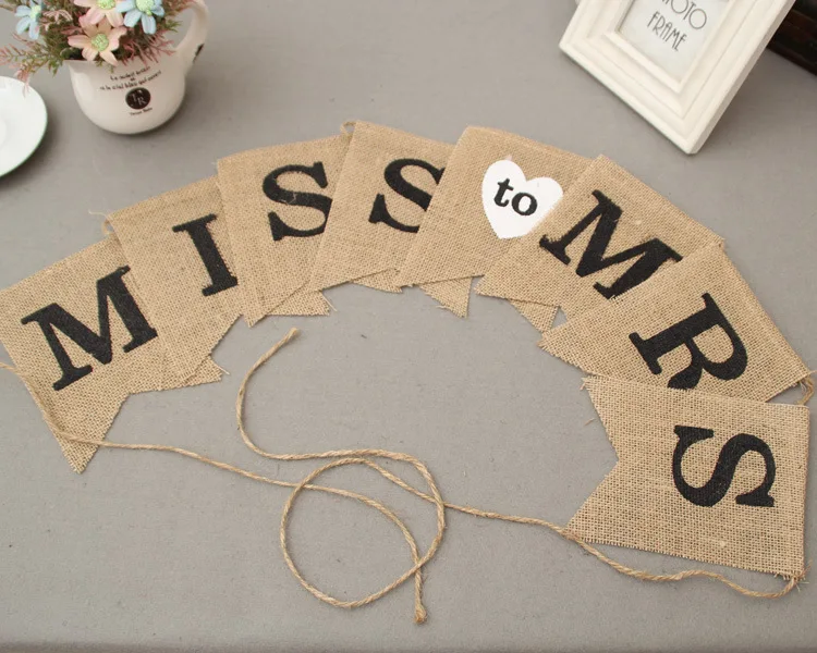 

Rustic Wedding Decoration bridal shower MISS TO MRS jute flags anniversary marriage event supply