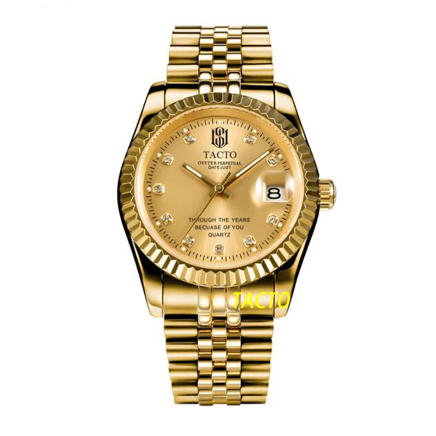Бренд holuns часы классические мужские часы модные ролевые золотые часы бриллианты кварцевые Бизнес Мужские наручные часы календарь 50 м водонепроницаемый - Цвет: TACTO 40mm-1