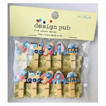

10 Pcs/Set Creative Rocket Spacecraft Wooden Clip Photo Clips Party Decoration Clip with Hemp Rope
